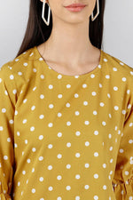 Thumbnail for Ahika Mustard Poly Crepe Polka Dot Top - Distacart