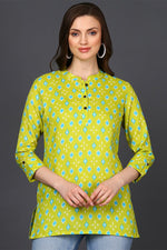 Thumbnail for Ahika Lime Green Cotton Blend Geometric Print Straight Tunic