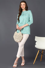 Thumbnail for Ahika Mint Green Cotton Blend Bandhani Printed Straight Tunic - Distacart