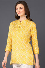 Thumbnail for Ahika Yellow Cotton Blend Bandhani Printed Straight Tunic - Distacart