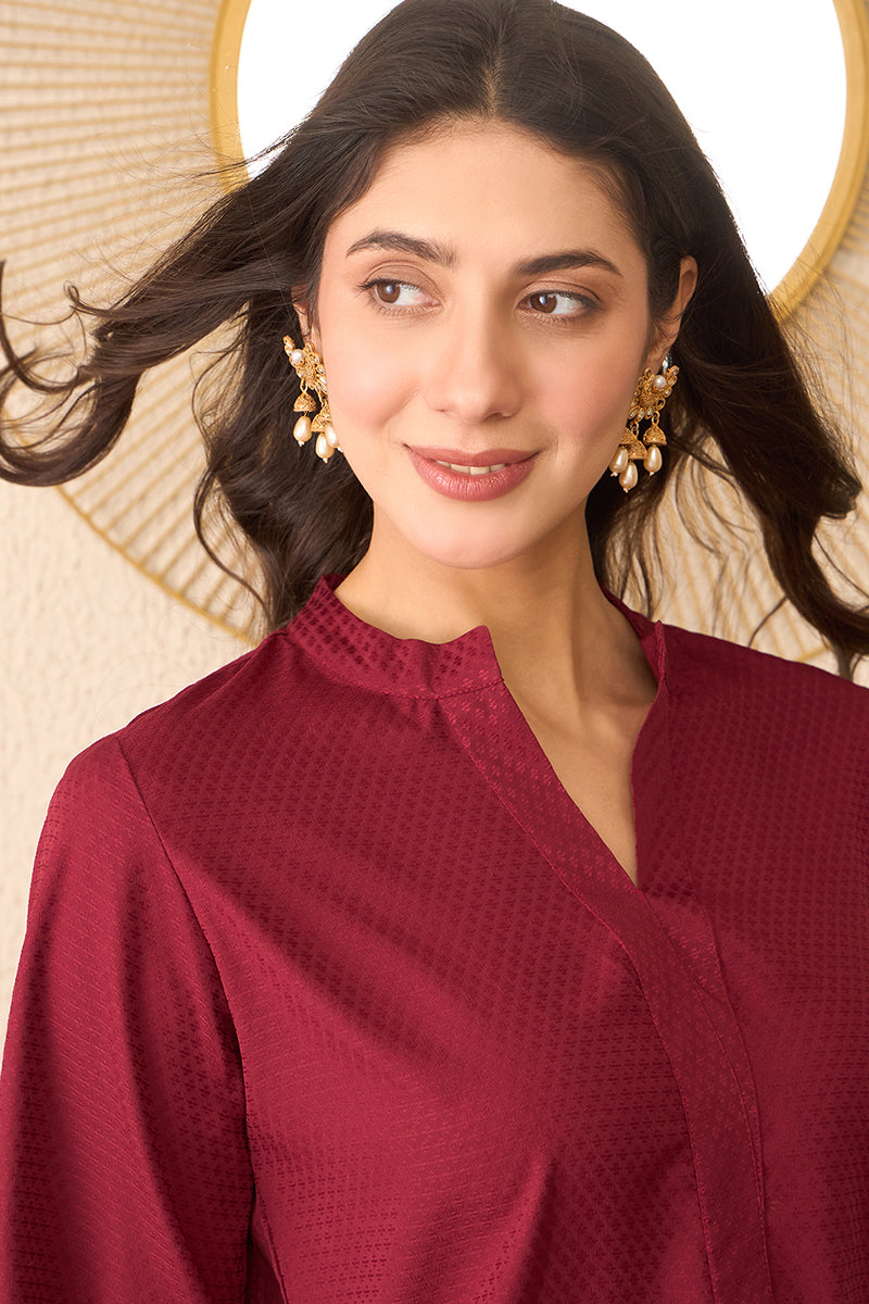 Vivaanta Fashion Maroon Silk Blend Solid Regular Top - Dista