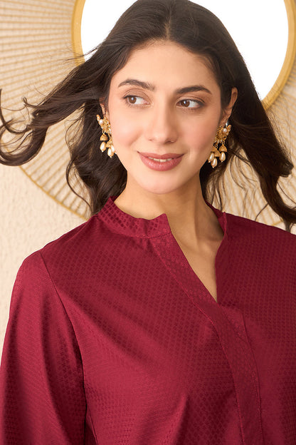 Vivaanta Fashion Maroon Silk Blend Solid Regular Top - Dista