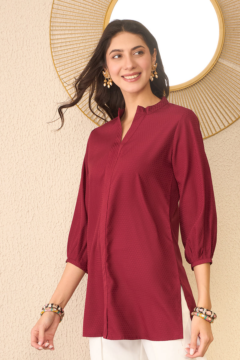 Vivaanta Fashion Maroon Silk Blend Solid Regular Top - Dista