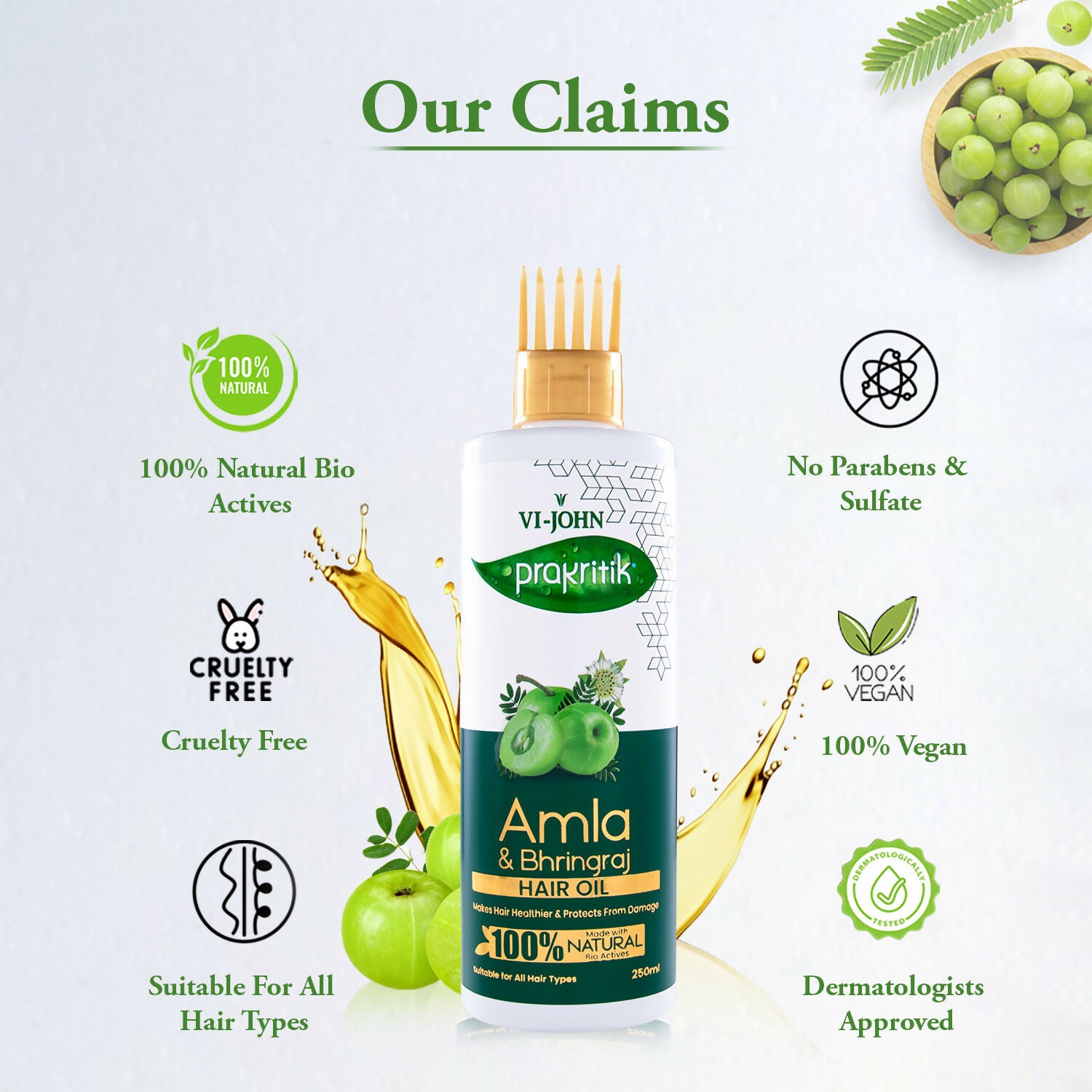 VI-JOHN Prakritik Amla & Bhringraj Hair Oil For premature greying, 100% Natural Bio-Actives