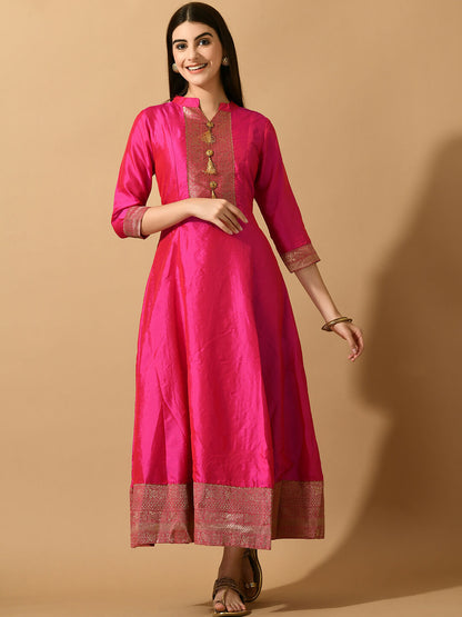 Myshka Women's Pink Silk Festive Anarkali Kurta - Distacart