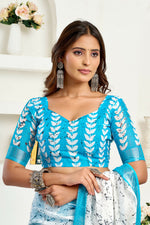 Thumbnail for Joban Fashion White Leaf Linen Ready To Wear Saree With Unstitched Blouse - Distacart