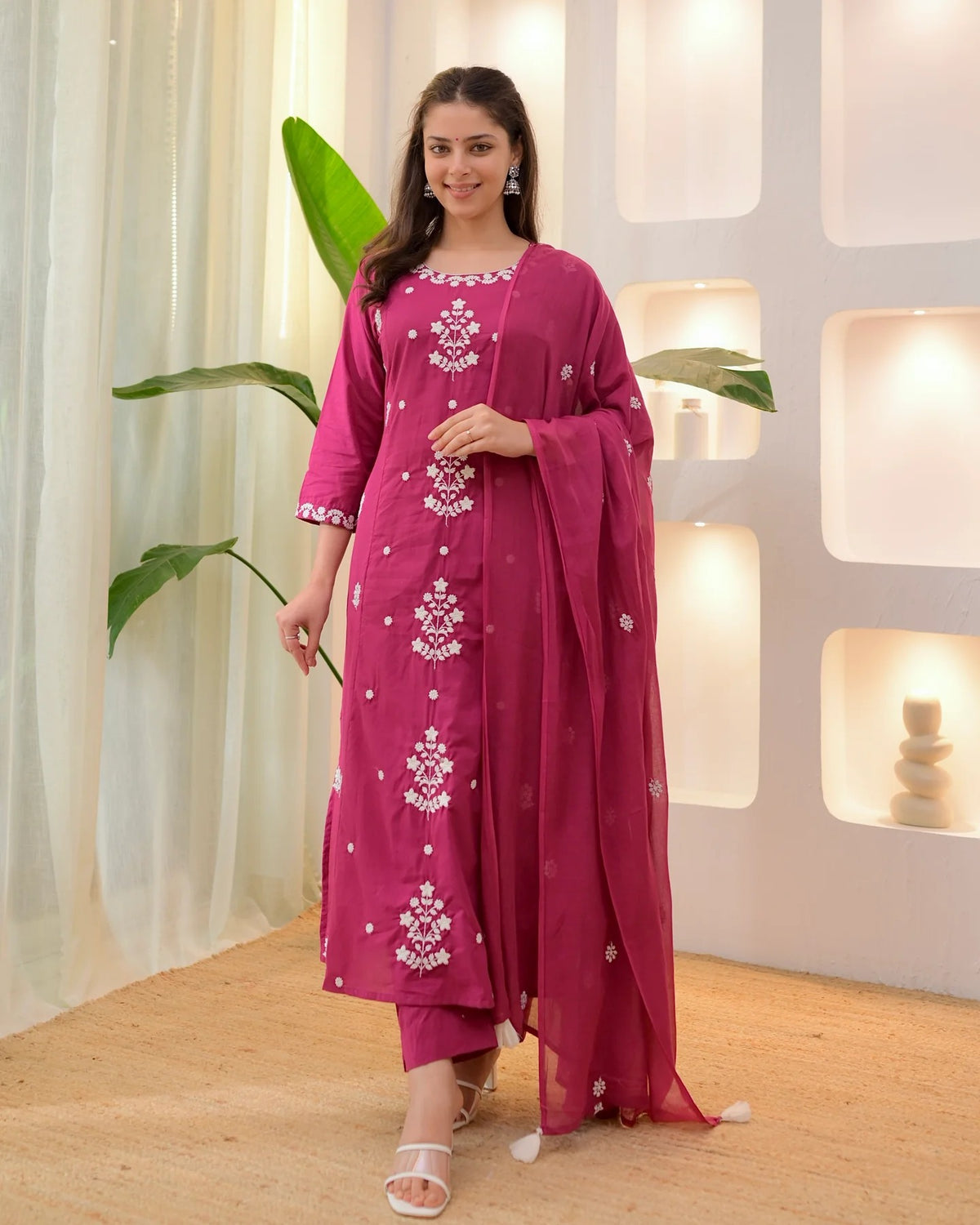 Dwija Fashion A-Line Kurti Rayon Silk Embroidered Pink Kurti With Pant And Dupatta