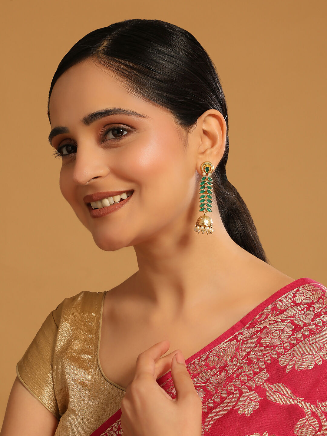 Nuyug 22K Gold Plated Green Fern Earrings