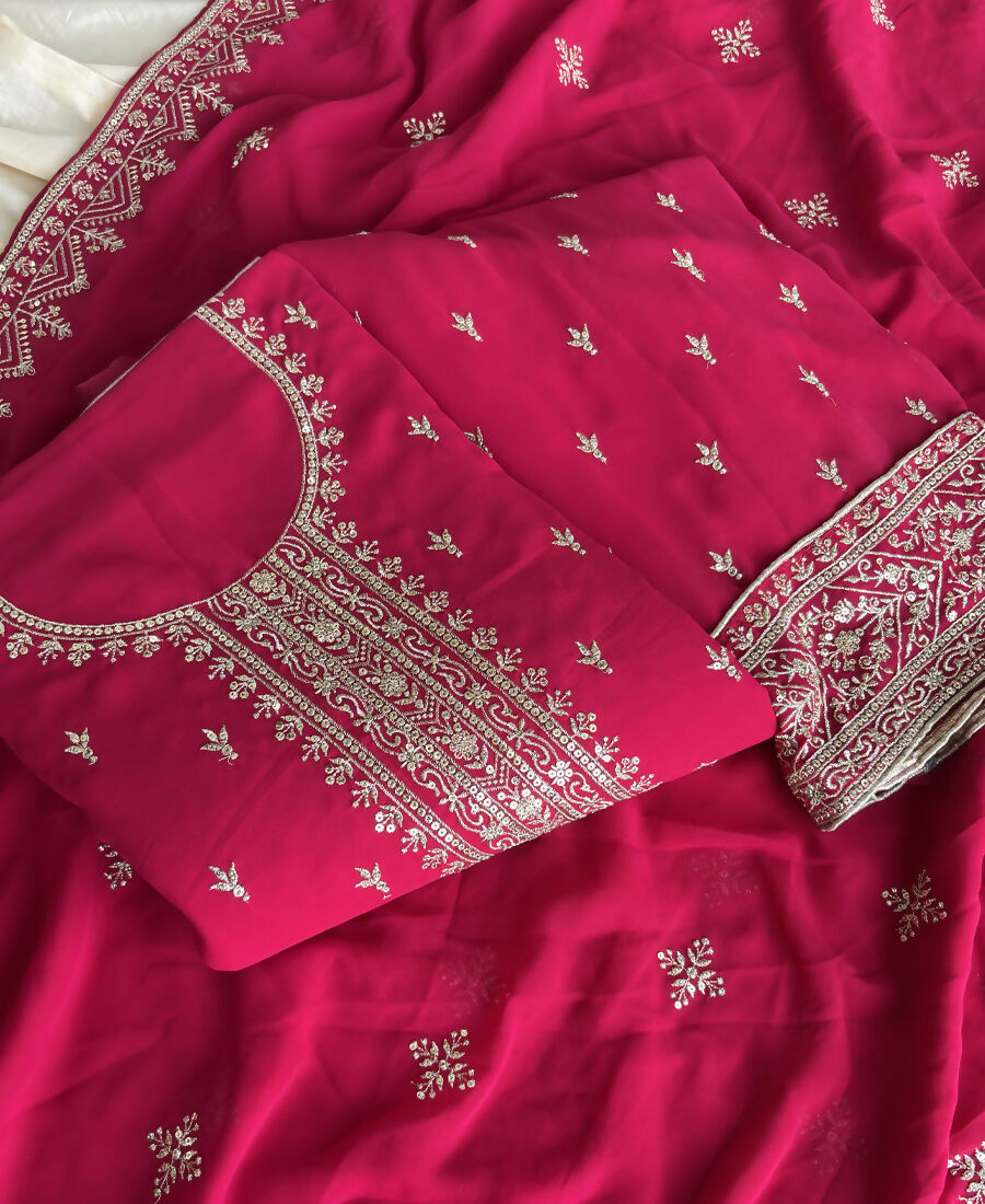 KC Rani Pink Georgette Straight Suit With Heavy Embroidery - Dista