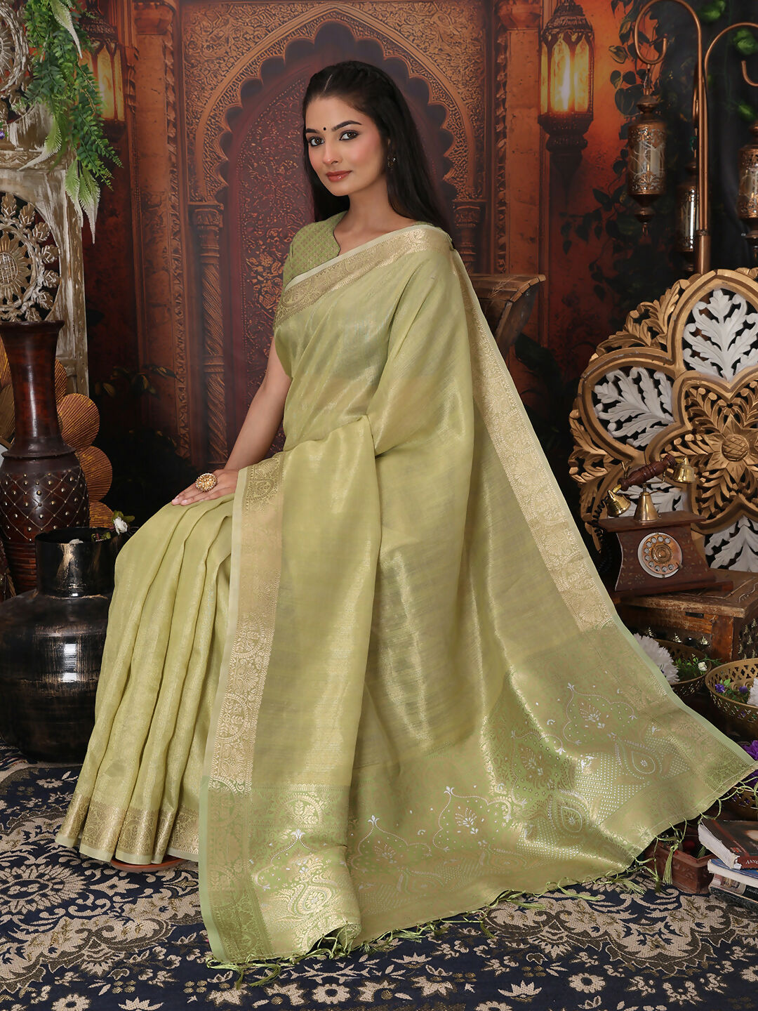 Astita Organza Mhendi Green Saree