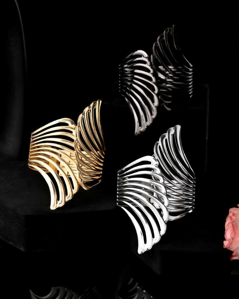 VOJ Pack of 3 Bracelet - Gold, Silver and Black Tonned Kada Bracelet. - Distacart