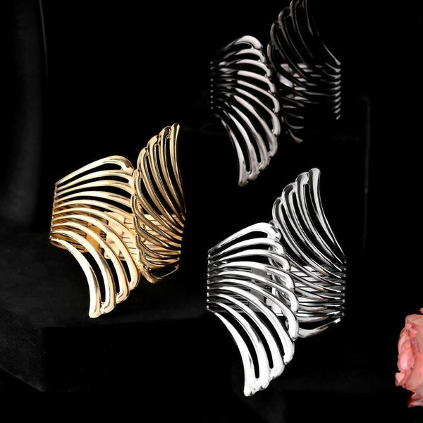 VOJ Pack of 3 Bracelet - Gold, Silver and Black Tonned Kada Bracelet. - Distacart