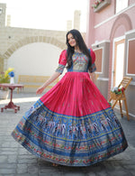Thumbnail for Jyoti Fashion Women's Rani Pink Patola with Foil Print Dola Silk Anarkali Dress - Distacart