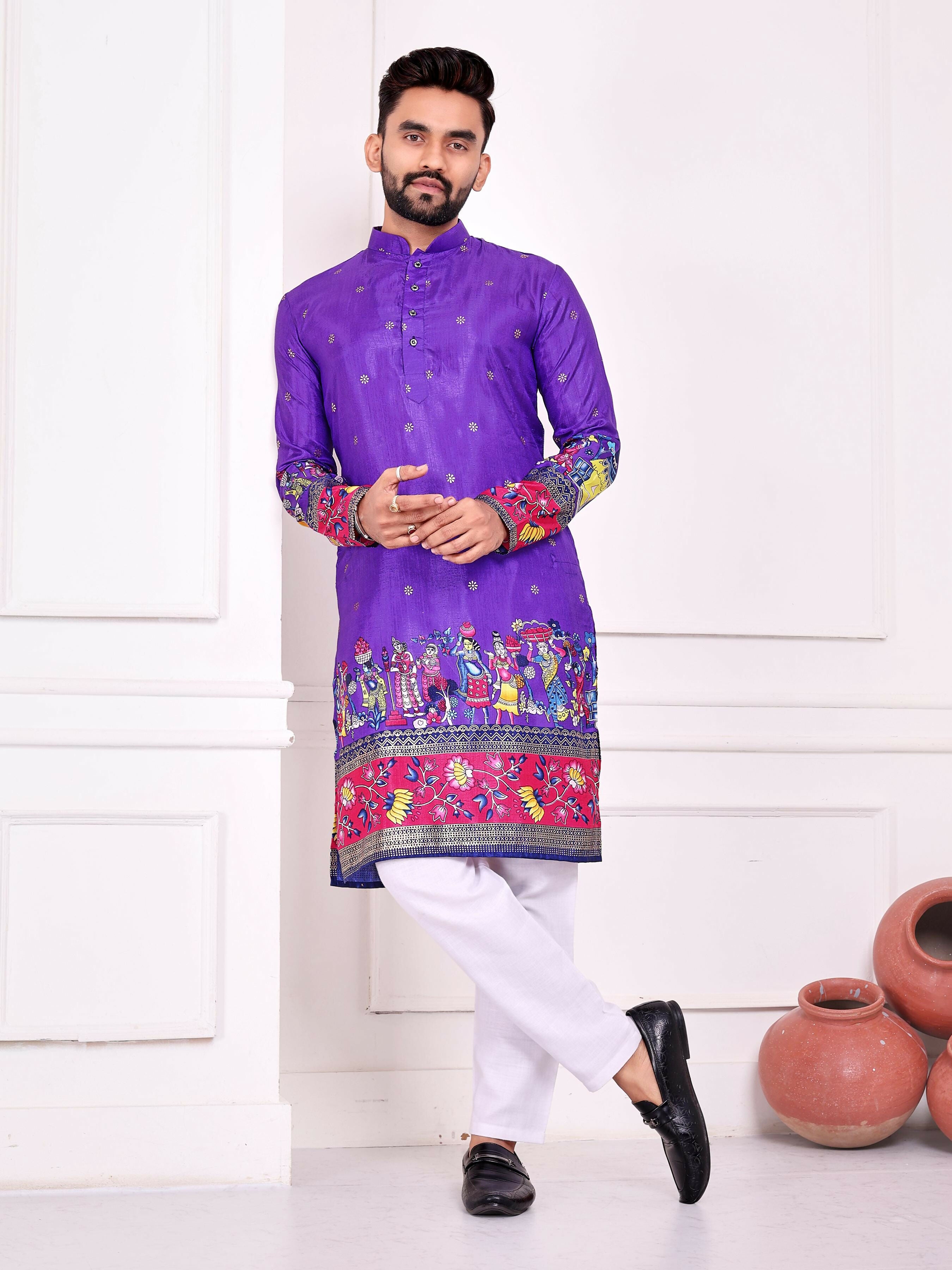Anaita Violet Dola Silk Straight Kurta With Foil Work - Distacart