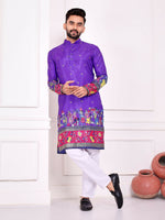 Thumbnail for Anaita Violet Dola Silk Straight Kurta With Foil Work - Distacart
