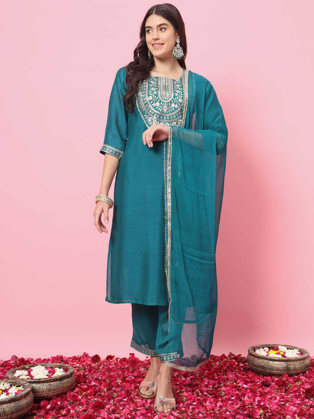 Vredevogel Women Kurta And Trousers Pant Set Silk Blend-Rama