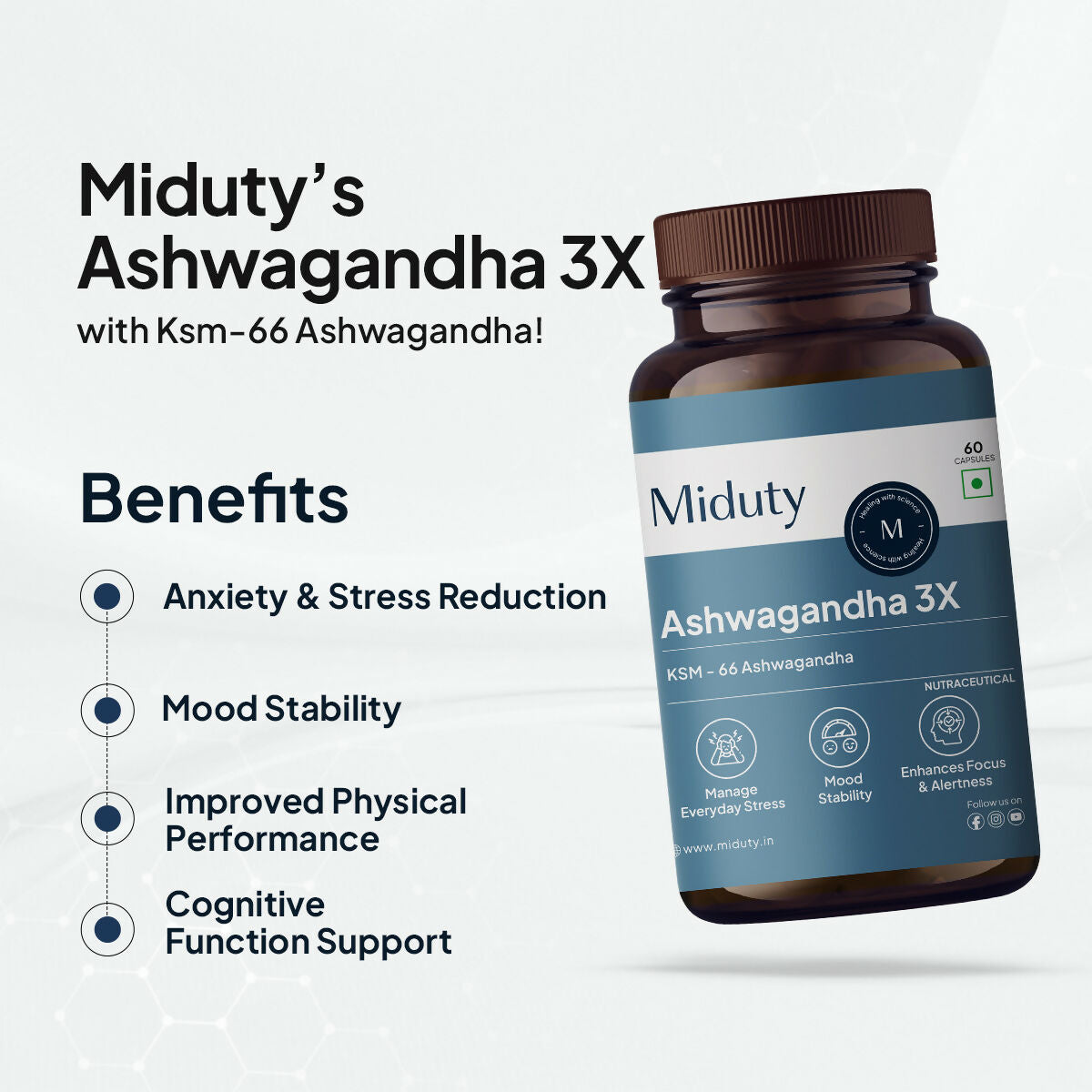 Miduty KSM 66 Ashwagandha 3x capsules - Distacart