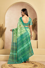 Thumbnail for Vastranavya Mint Green Digital Printed Linen Ready To Wear Designer Saree with Unstitched Blouse - Distacart