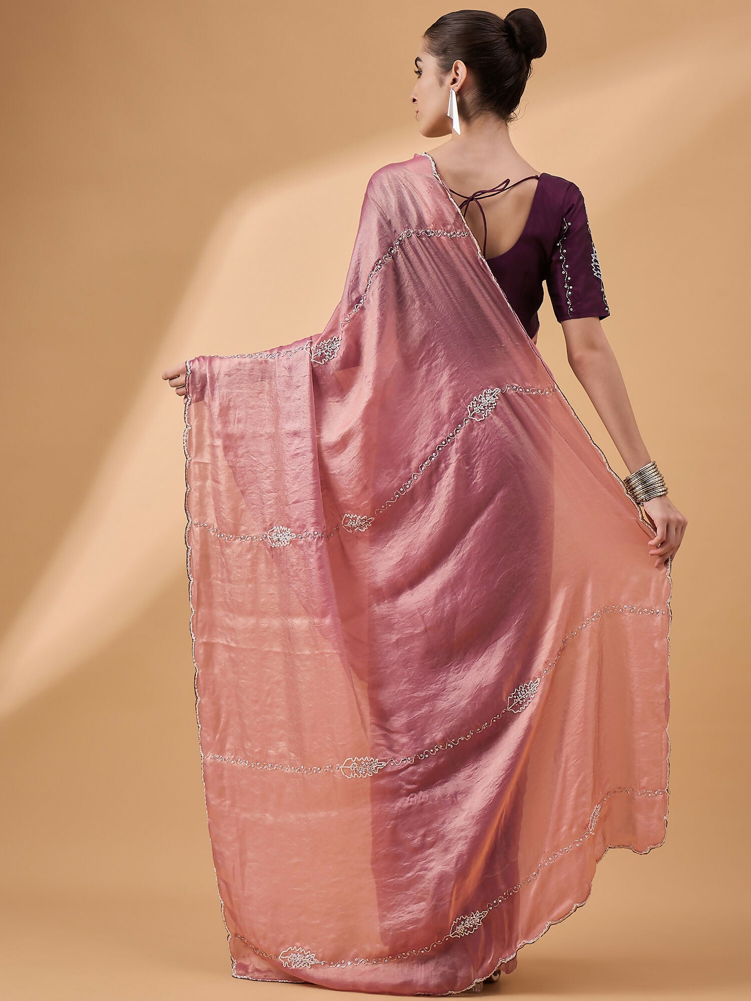 Pink Muslin Embroidered Saree with Unstitched Blouse Piece - Satya - Distacart