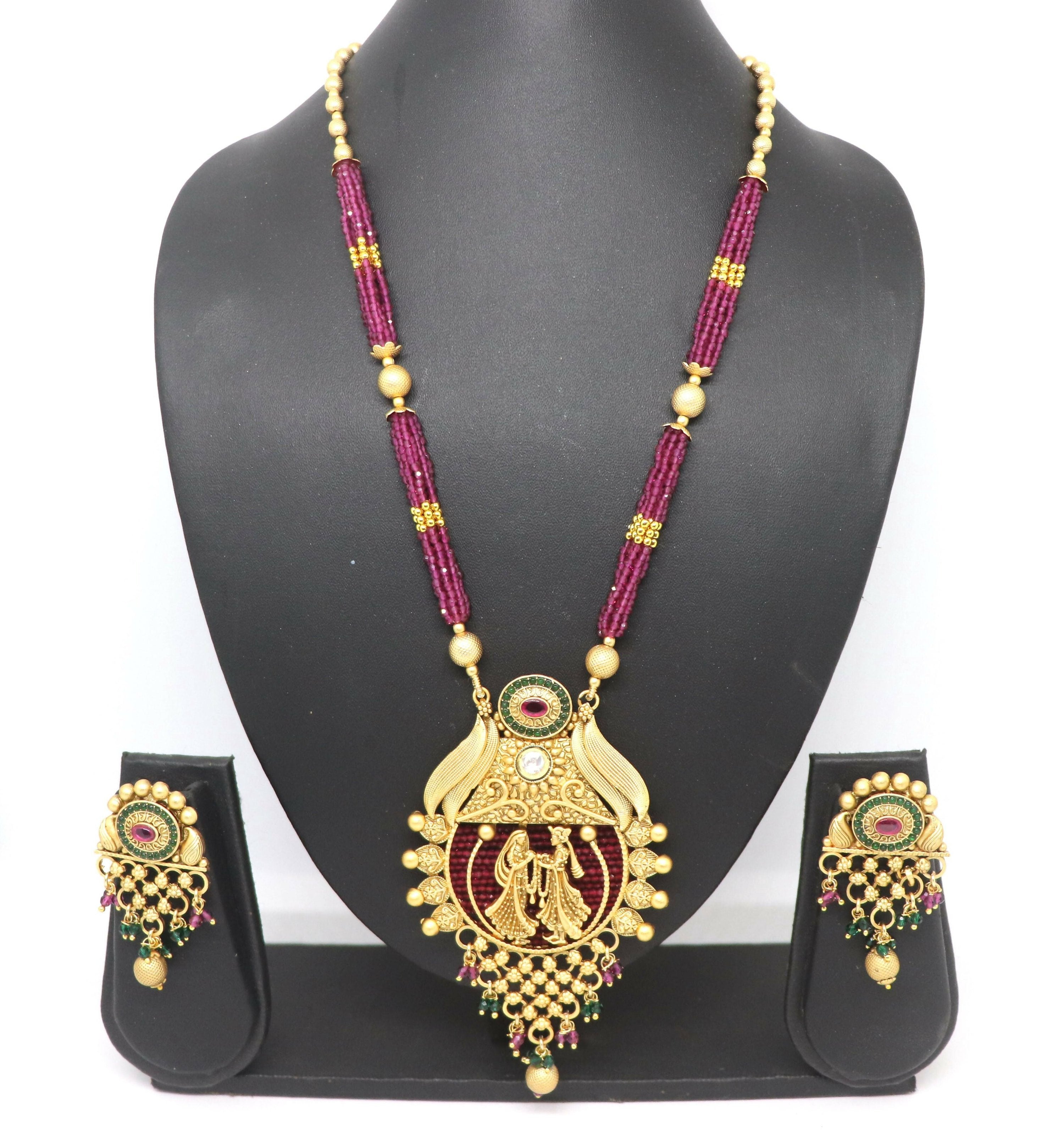 Joban Fashion Magneta With Rajwadi Polish Necklace Set