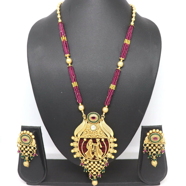Joban Fashion Magneta With Rajwadi Polish Necklace Set
