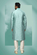 Thumbnail for Raivat Ethnic Art Silk Mirror Embroidery Work Kurta Pajama In Sea Green Colour - Dista