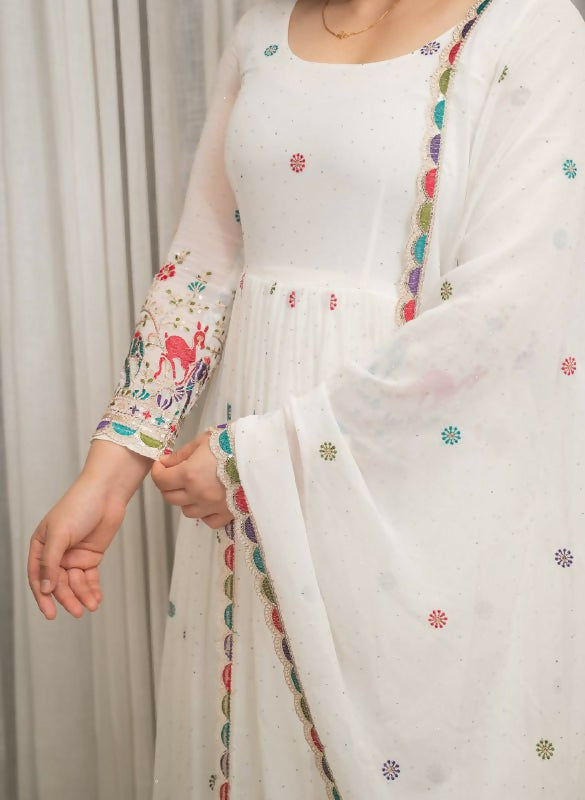 Joban Fashion White Georgette Sequence Embroidery Work Readymade Kurta Set