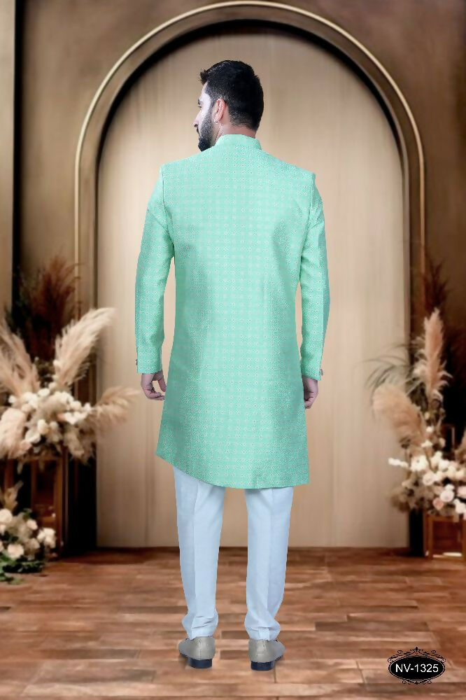 Joban Fashion Men's Bluish-Green Brocade Kurta with Pyjama - Distacart
