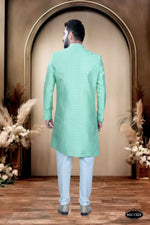 Thumbnail for Joban Fashion Men's Bluish-Green Brocade Kurta with Pyjama - Distacart