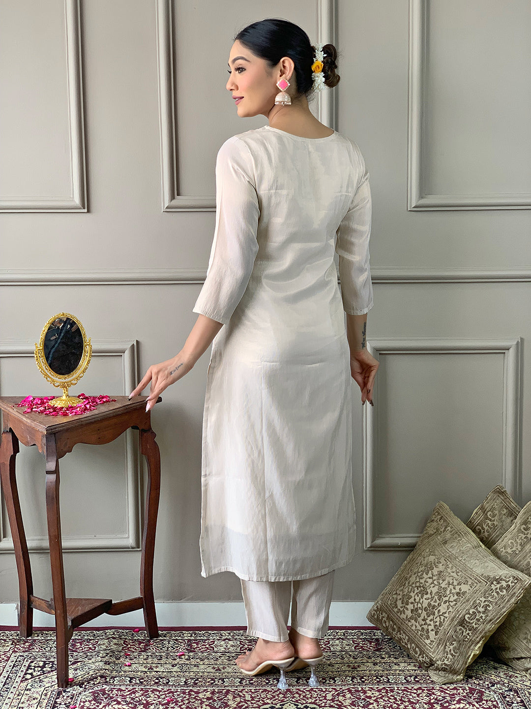 Teeya Creation Chiku Colour Viscose Simar Embroidery Work Fully Stitched Kurti Set - Distacart