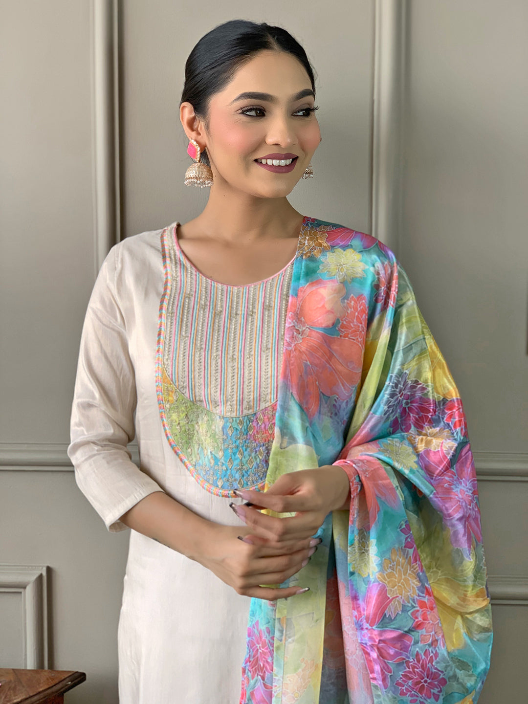 Teeya Creation Chiku Colour Viscose Simar Embroidery Work Fully Stitched Kurti Set - Distacart