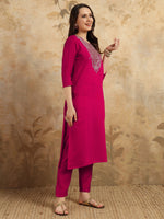 Thumbnail for Teeya Creation Rani Colour Viscose Chanderi Embroidery Work Fully Stitched Kurti Set - Distacart