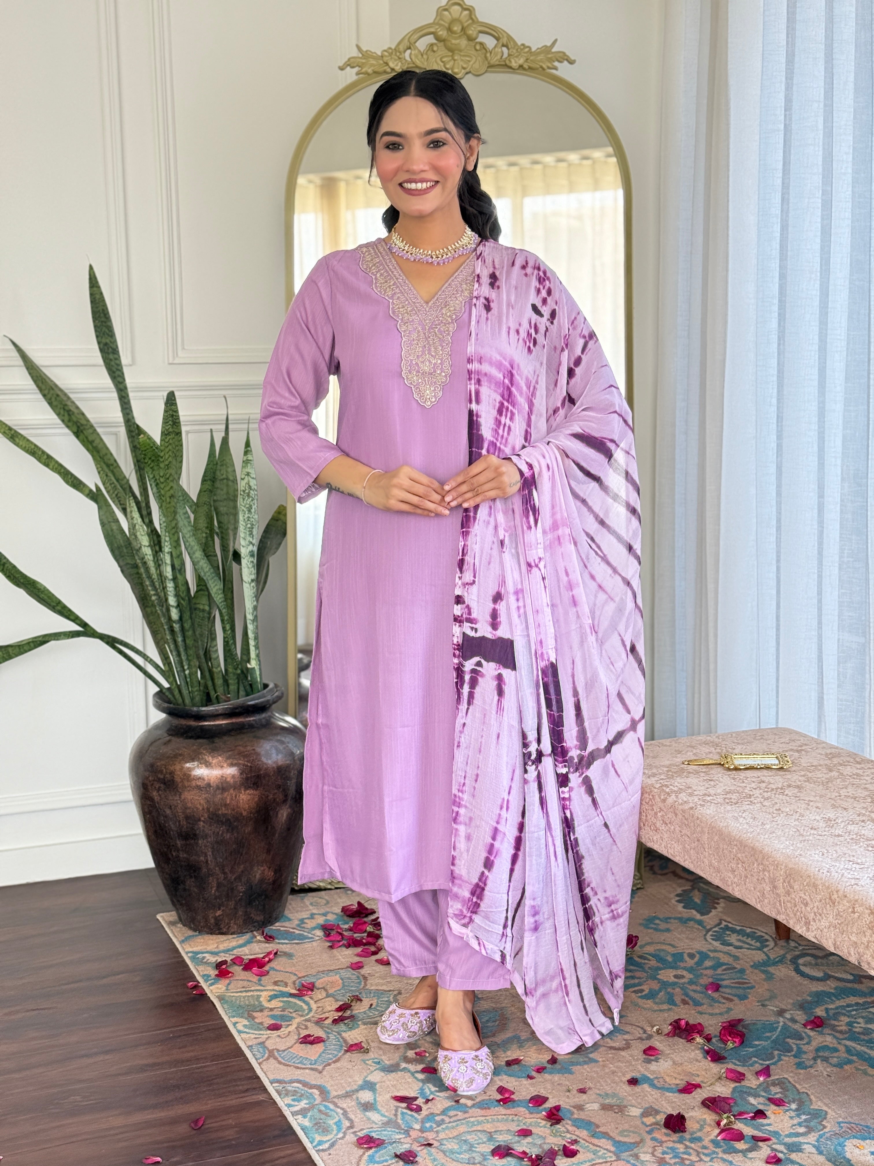 Teeya Creation Baby Pink Colour Viscose Slub Embroidery Work Fully Stitched Kurti Set - Distacart
