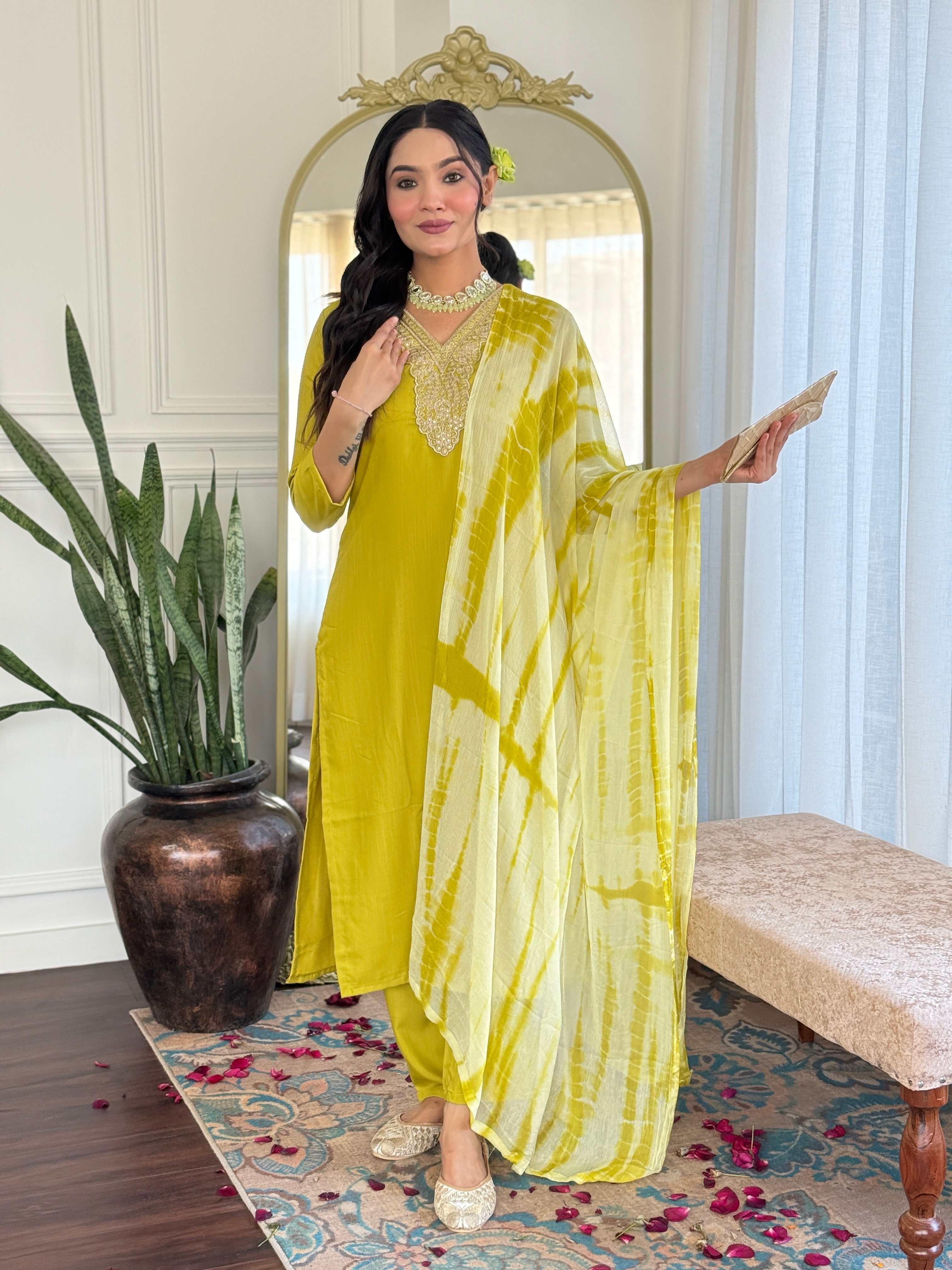 Teeya Creation Liril Colour Viscose Slub Embroidery Work Fully Stitched Kurti Set - Distacart