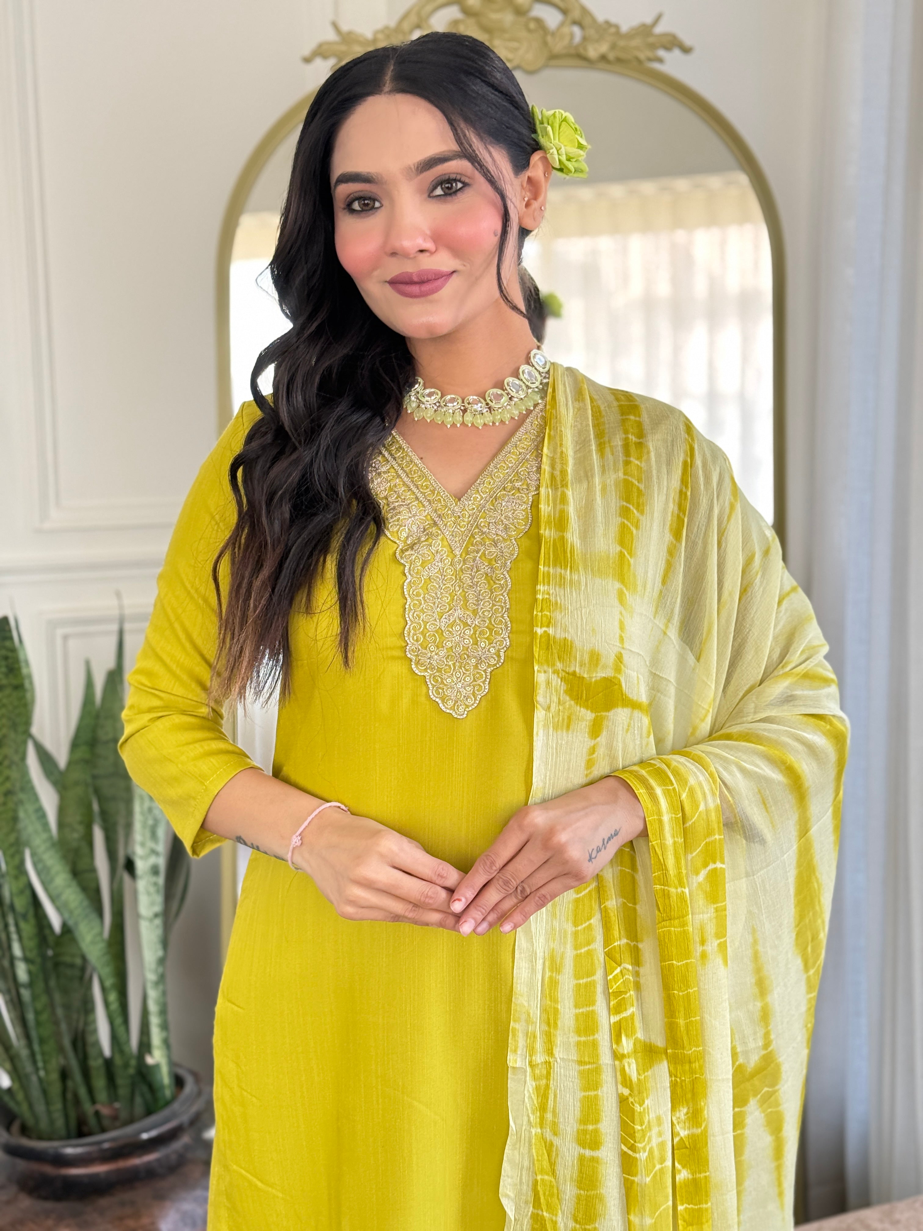 Teeya Creation Liril Colour Viscose Slub Embroidery Work Fully Stitched Kurti Set - Distacart