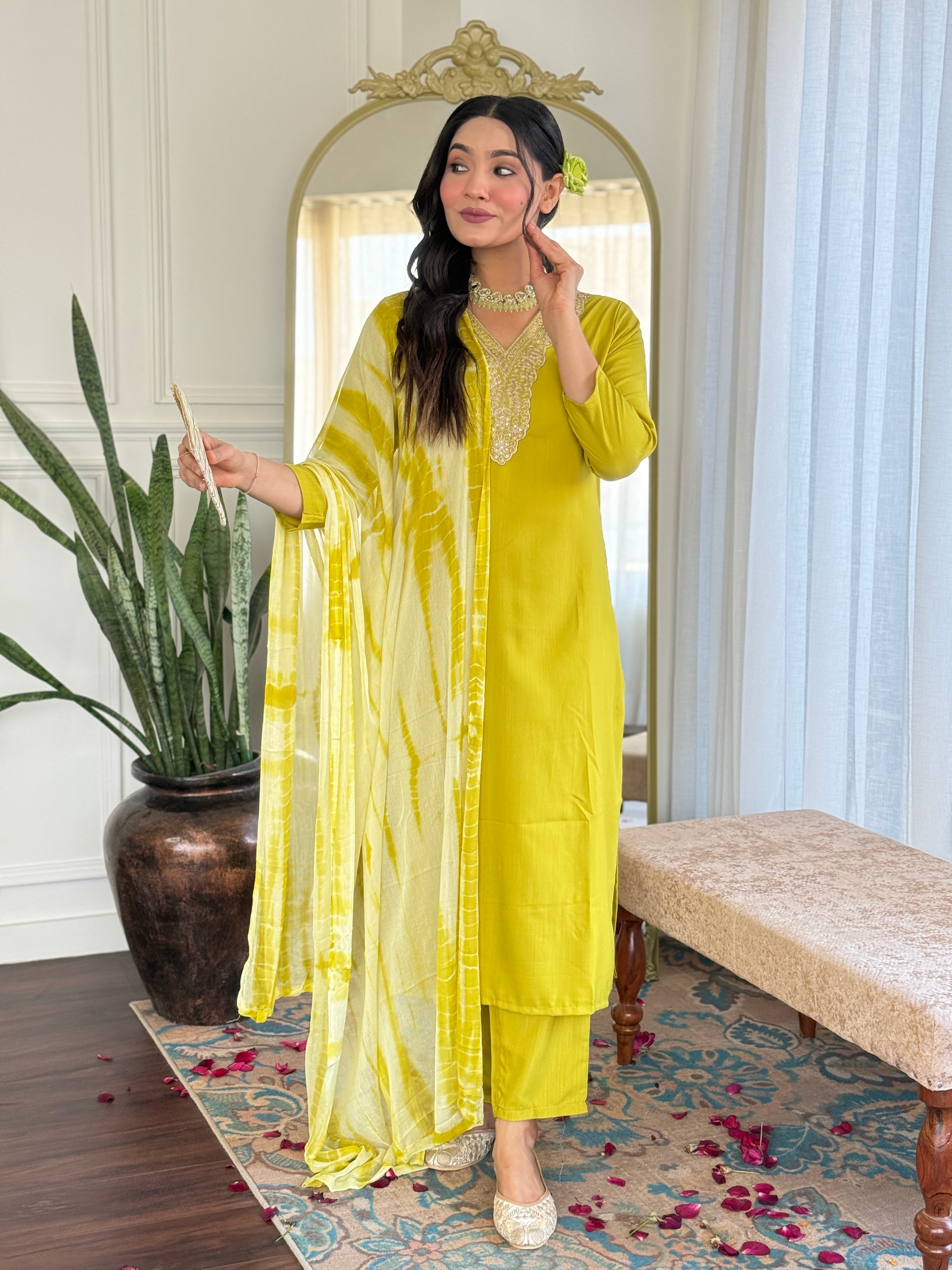 Teeya Creation Liril Colour Viscose Slub Embroidery Work Fully Stitched Kurti Set - Distacart