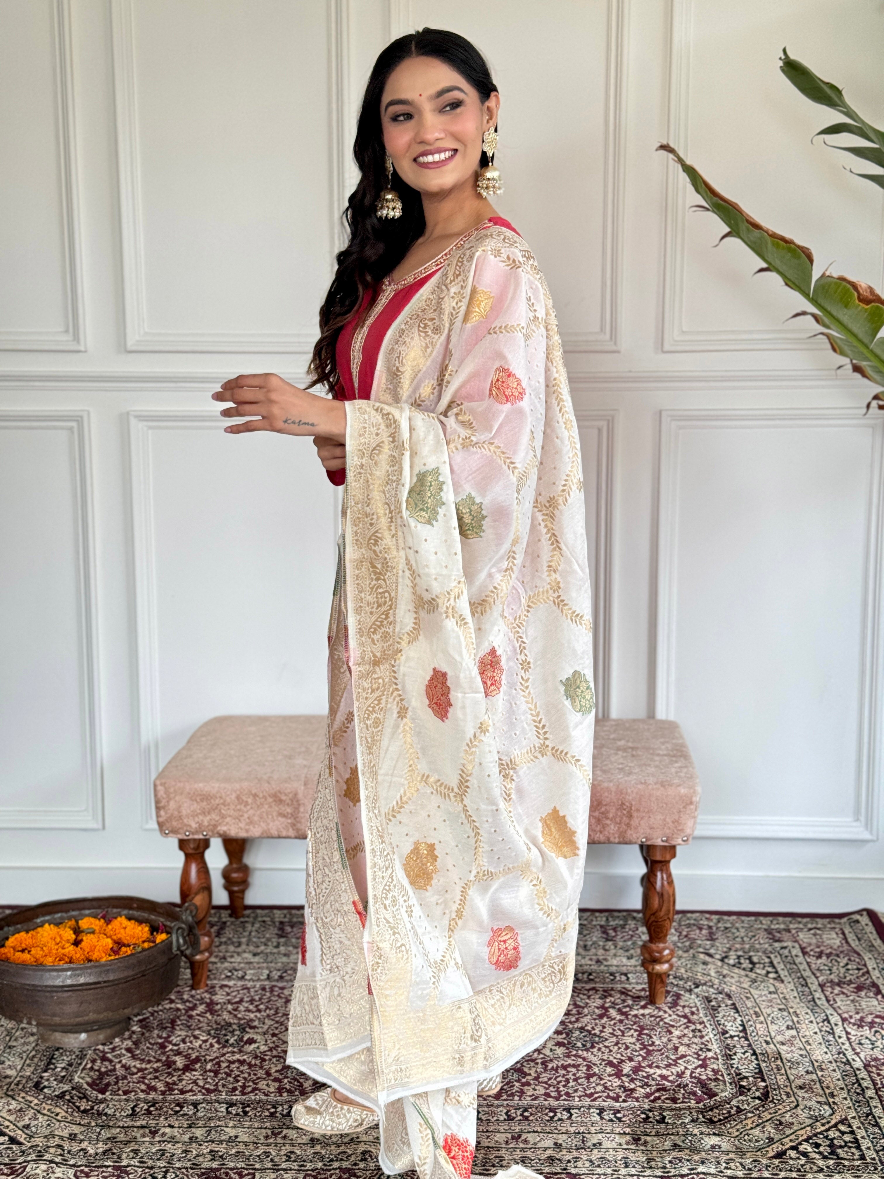 Teeya Creation Pink Colour Viscose Chanderi Embroidery Work Fully Stitched Kurti Set - Distacart