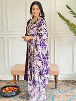 Thumbnail for Teeya Creation Purple Colour Viscose Chanderi Embroidery Work Fully Stitched Kurti Set - Distacart