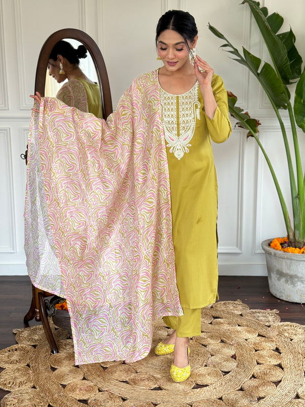 Teeya Creation Liril Colour Viscose Slub Embroidery Work Fully Stitched Kurti Set - Distacart