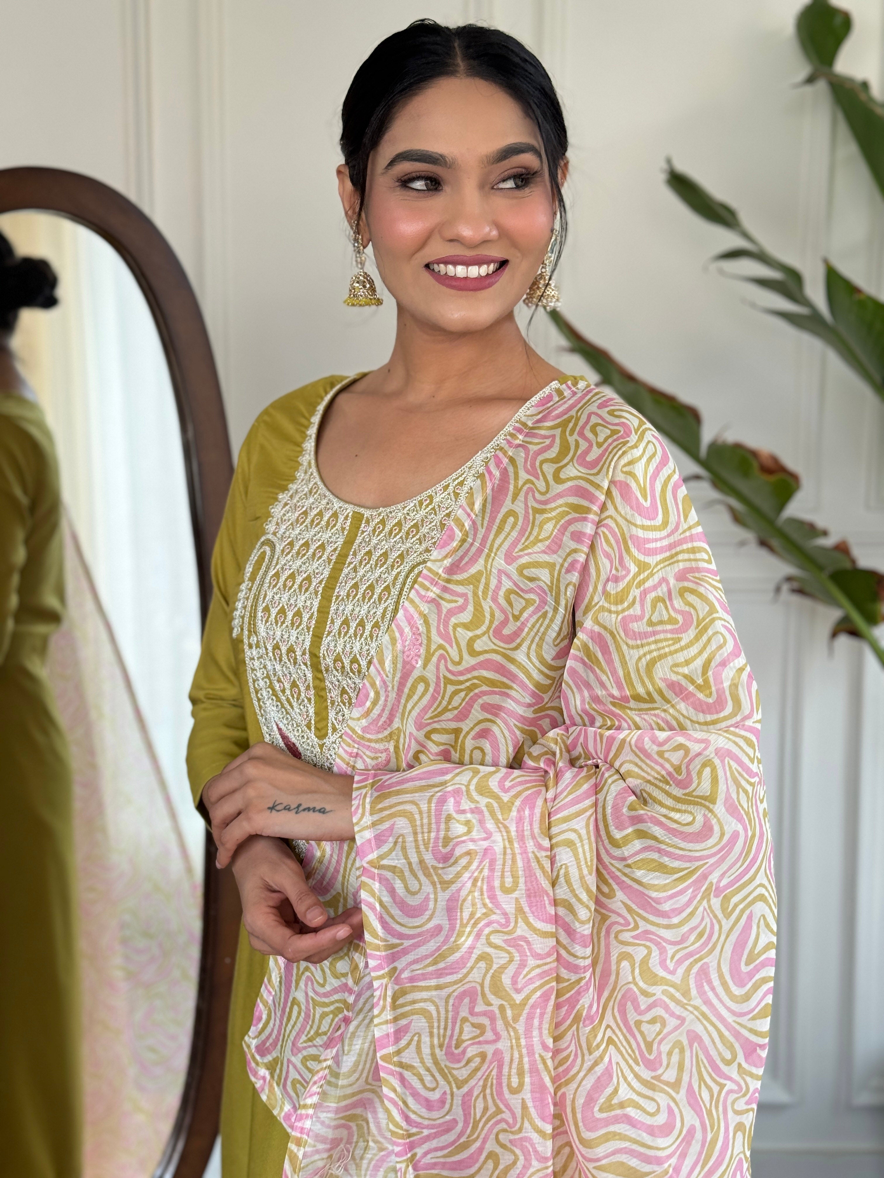 Teeya Creation Liril Colour Viscose Slub Embroidery Work Fully Stitched Kurti Set - Distacart