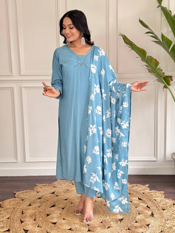 Teeya Creation Grey Colour Viscose Chander Embroidery Work Fully Stitched Kurti Set - Distacart