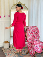 Thumbnail for Teeya Creation Rani Colour Viscose Slub Embroidery Work Fully Stitched Kurti Set - Distacart