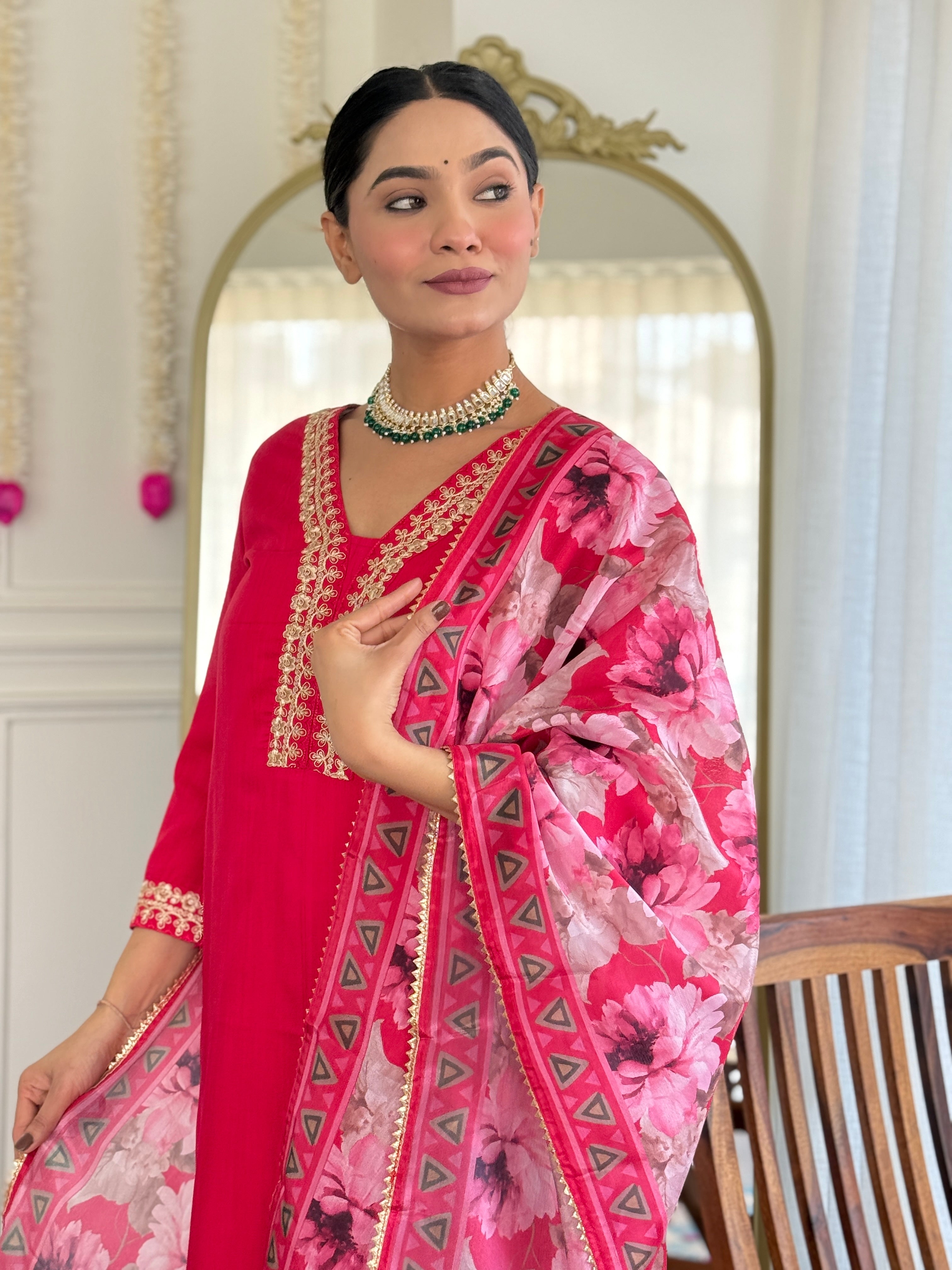 Teeya Creation Rani Colour Viscose Slub Embroidery Work Fully Stitched Kurti Set - Distacart