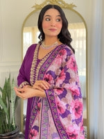 Thumbnail for Teeya Creation Violet Colour Viscose Slub Embroidery Work Fully Stitched Kurti Set - Distacart