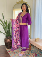 Thumbnail for Teeya Creation Violet Colour Viscose Slub Embroidery Work Fully Stitched Kurti Set - Distacart