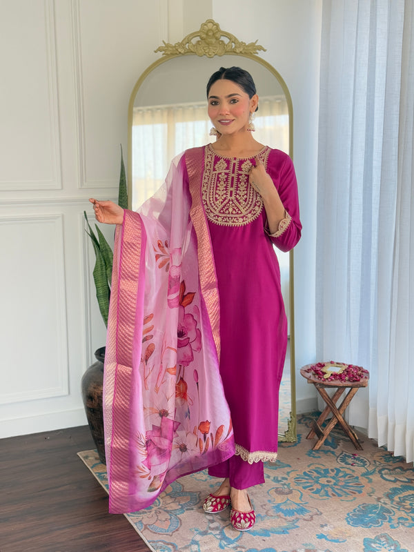 Teeya Creation Wine Color Viscose Rayon Embroidery Work Fully Stitched Kurti Set - Distacart