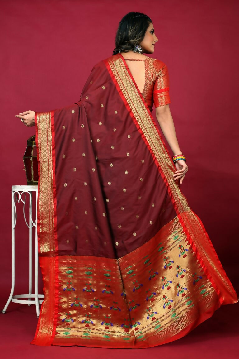 Jyoti Fashion Women's Maroon Paithani Silk Zari Woven Saree with Blouse - Distacart