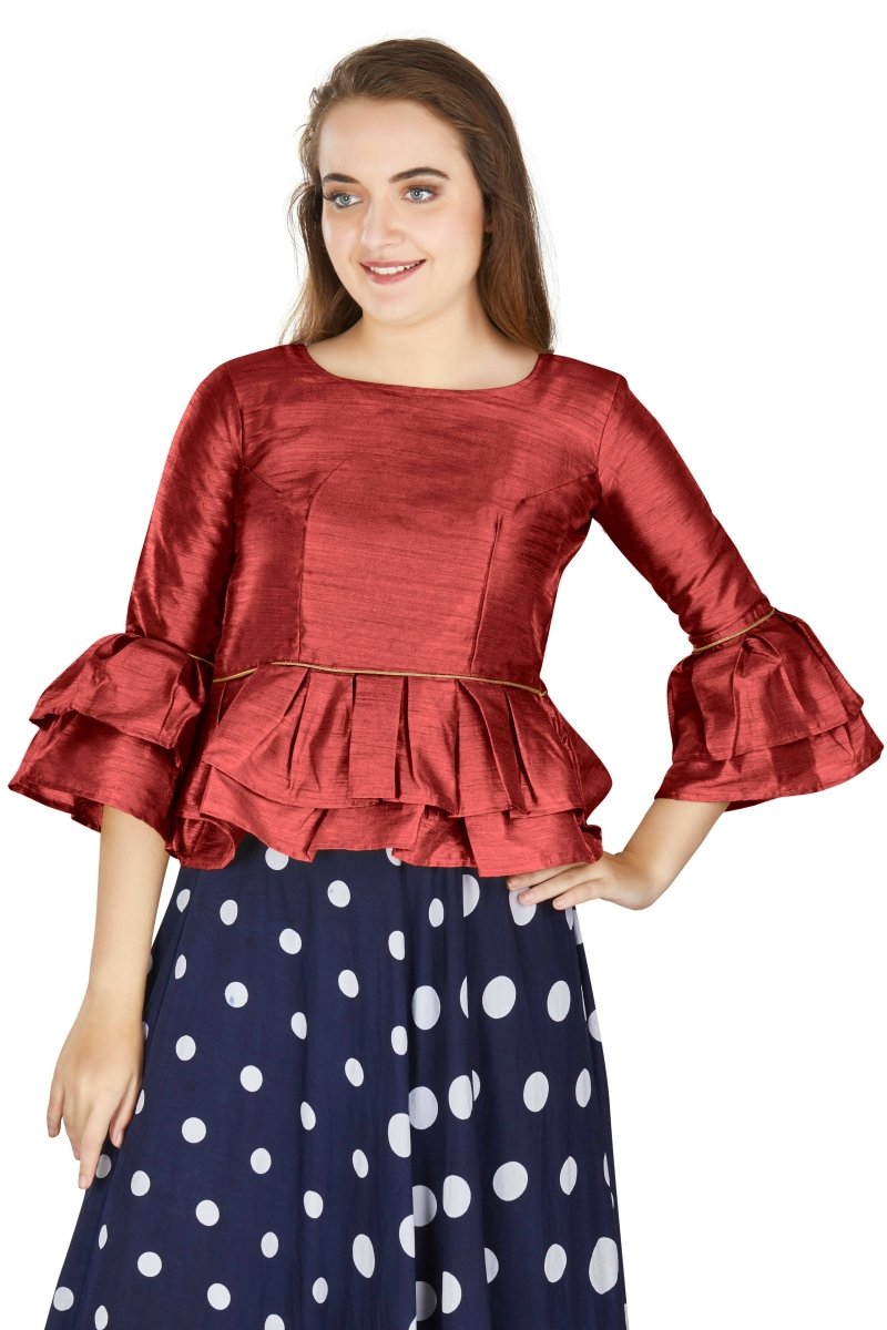 Aastha Fashion Women's Maroon Art Silk Bell Sleeves attire with Poly Cotton Lining Blouse - Distacart