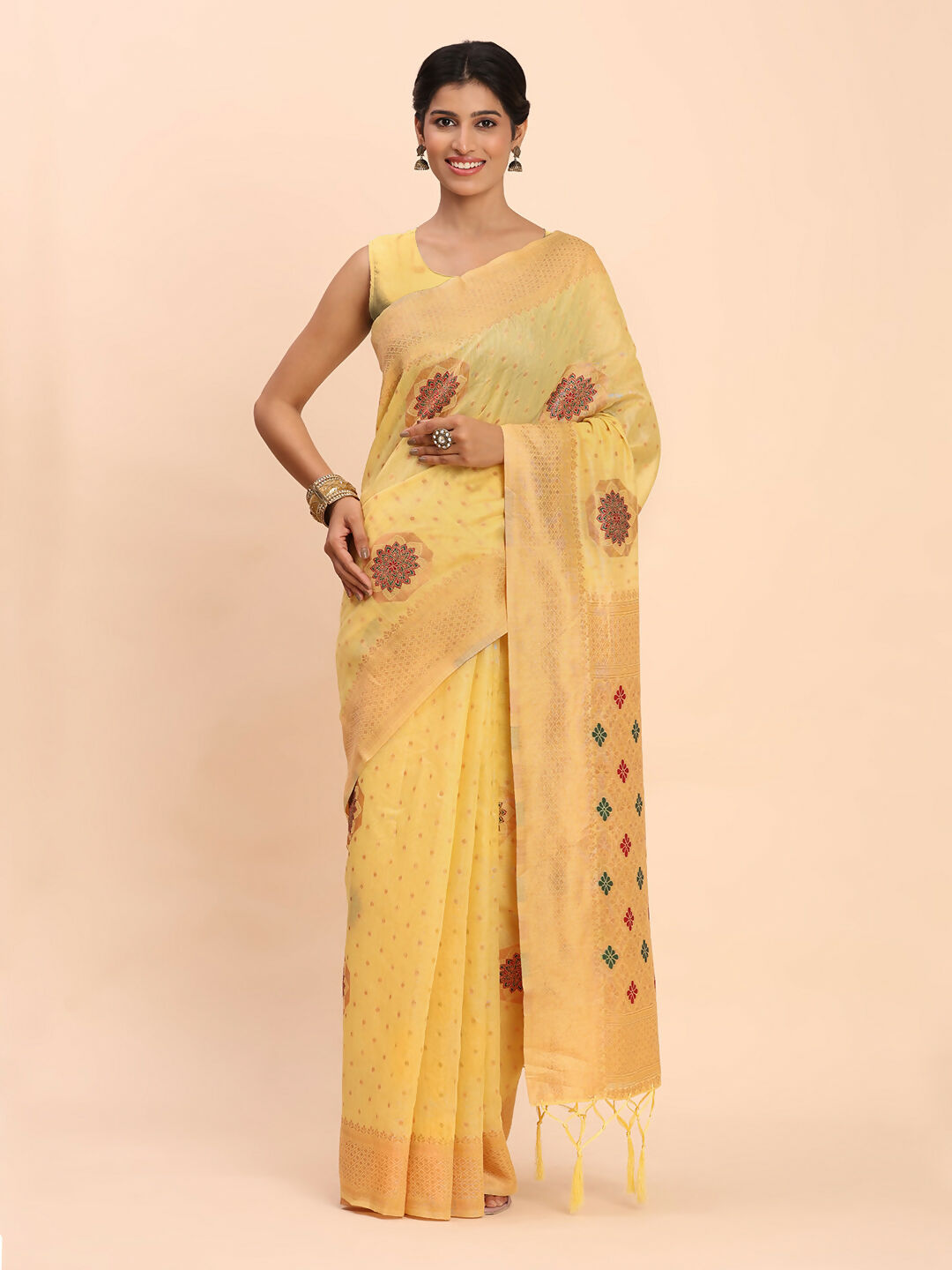 Astita Linen Cotton Yellow Saree