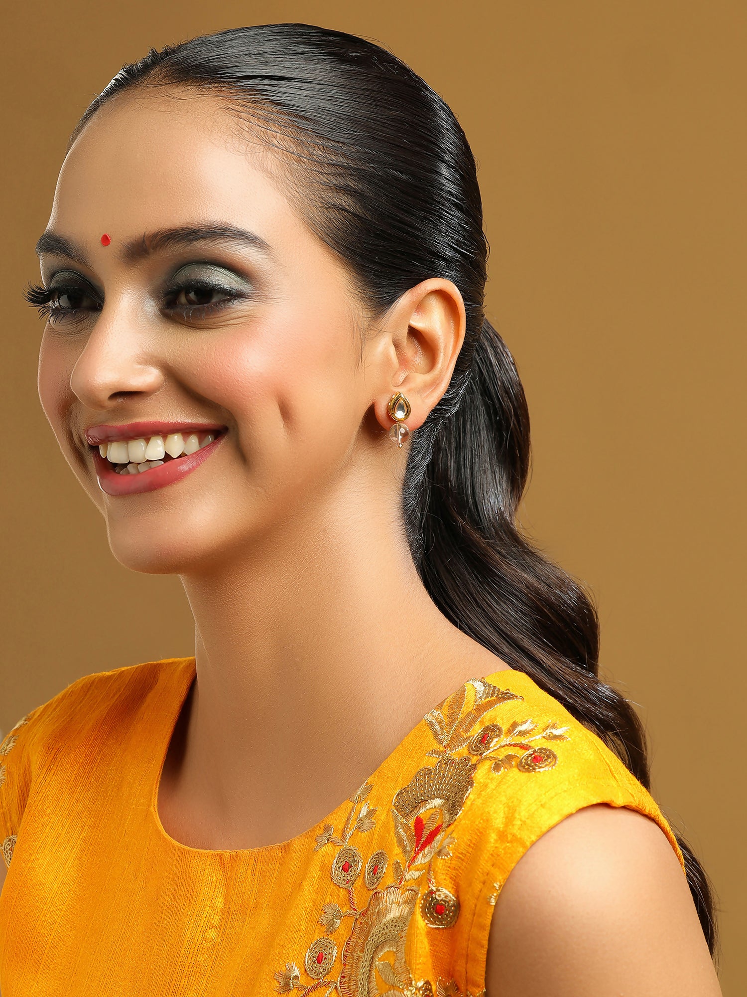 Ruby Raang White Clear Quartz Kundan Studs